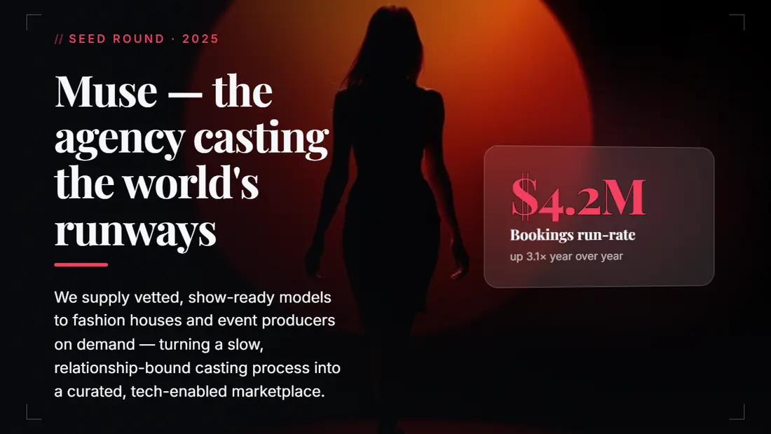 Muse — Runway Talent — slide 1 of 18, Blush theme